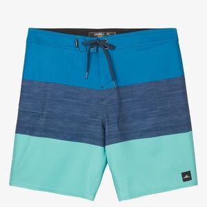 NWT O'Neill Men's Blue/Grey/Green Swim Shorts, Sz 29 W/20in Outseam, Size Zipper